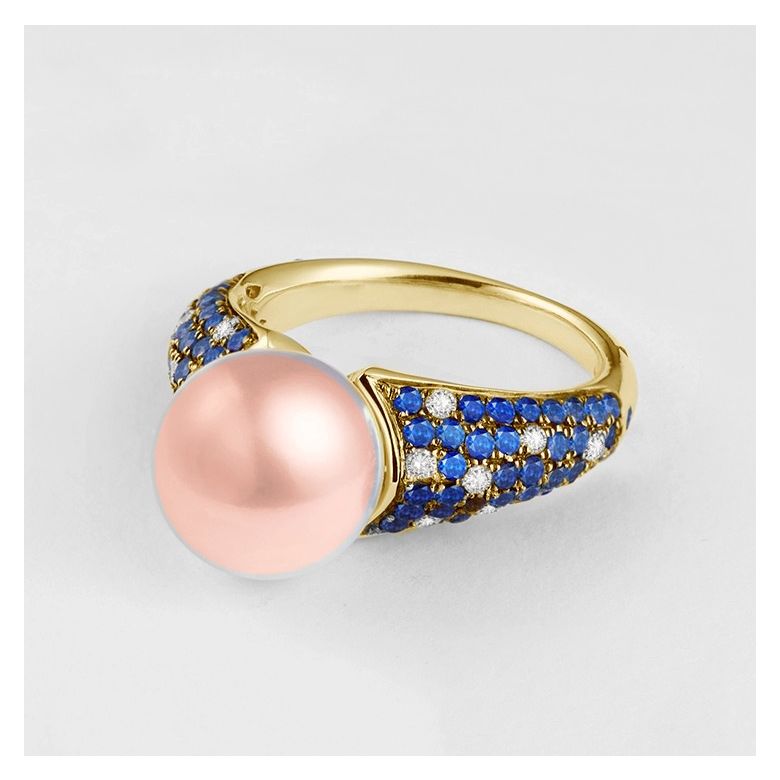 Anello L'Enchanteur - Oro Giallo, Zaffiri, Diamanti & Perla d'Acqua Dolce - 4