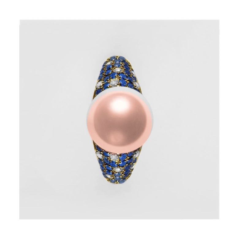 Anello L'Enchanteur - Oro Giallo, Zaffiri, Diamanti & Perla d'Acqua Dolce - 5