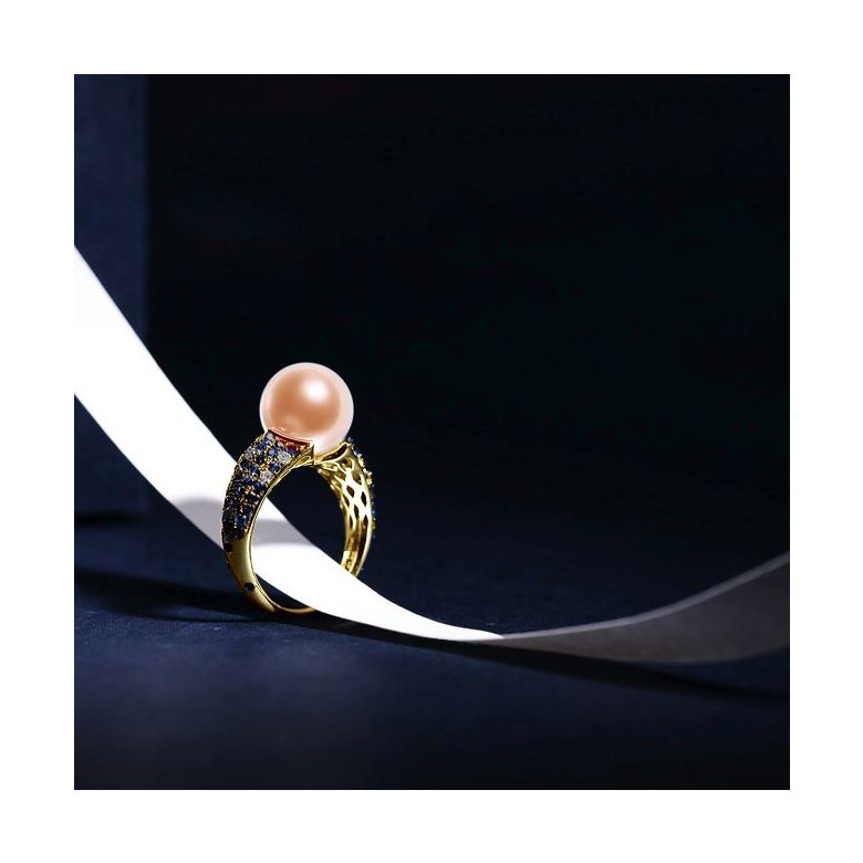 Anello L'Enchanteur - Oro Giallo, Zaffiri, Diamanti & Perla d'Acqua Dolce - 8