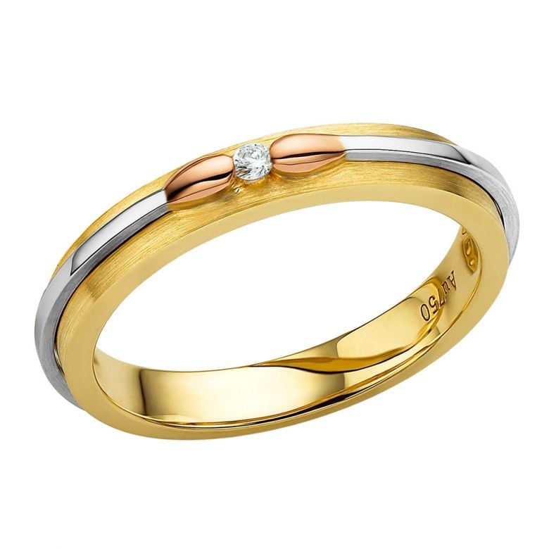 Fede in oro giallo, bianco e rosa per Donna. Collezione dei fiammiferi diamanteati | Larissa - 1