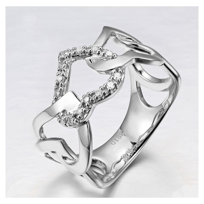 Anello oro bianco diamanti a forma di successione di cuori - 3