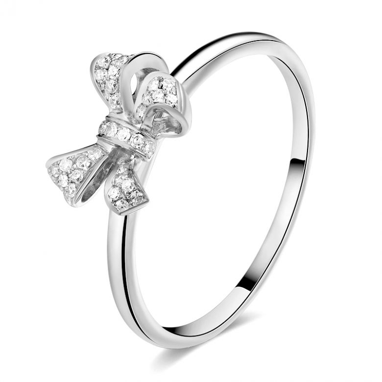 Anello piccolo nodo Oro bianco 18kt. Diamanti 0.080ct - 1