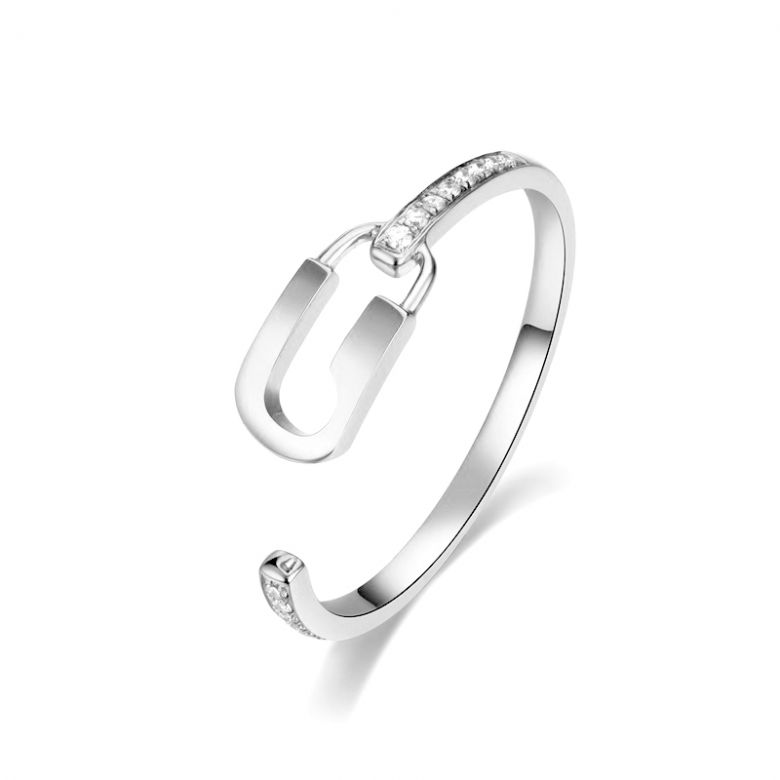 Anello lucchetto Oro bianco 18cts. Diamanti 0.070ct - 1