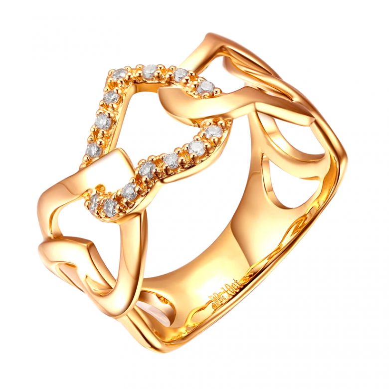 Anello oro giallo diamanti a forma di successione di cuori - 1