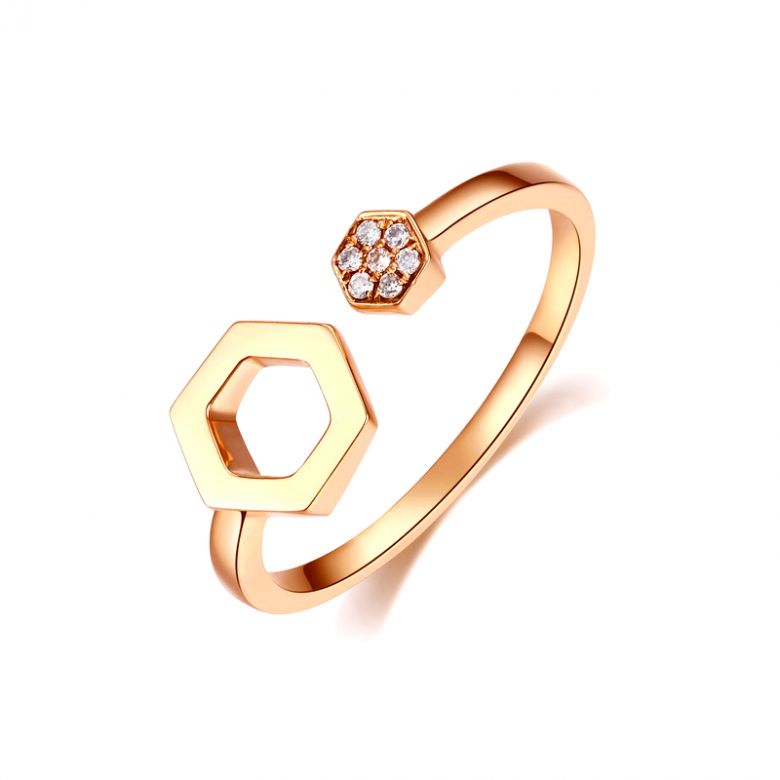 Anello ouverte hexagone. Oro giallo 18cts, diamanti 0.030ct - 1