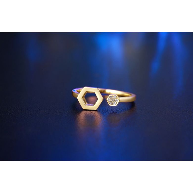 Anello ouverte hexagone. Oro giallo 18cts, diamanti 0.030ct - 3