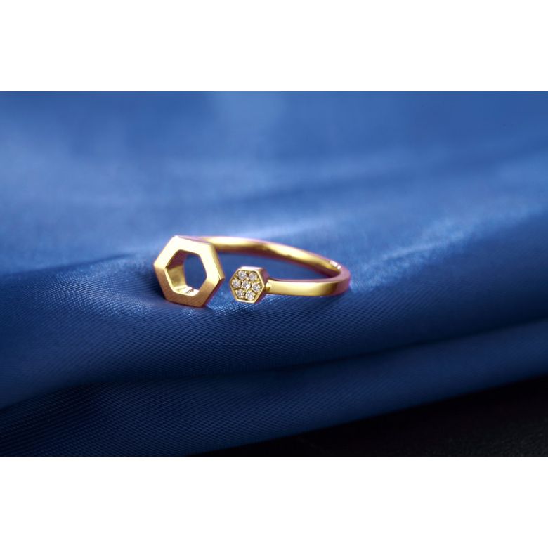 Anello ouverte hexagone. Oro giallo 18cts, diamanti 0.030ct - 4