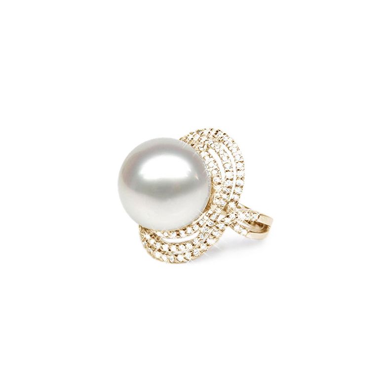 Anello Isabella - Perla dei Mari del Sud Bianca e Oro Giallo - 1
