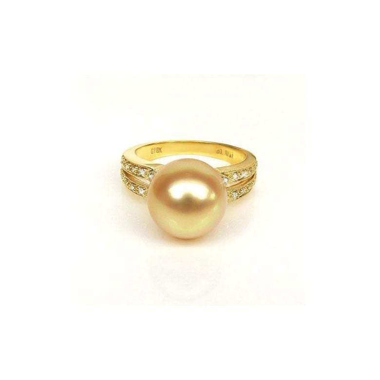 Anello oro giallo, diamanti - Perla d'Australia dorata, gold - 10/11mm - 1
