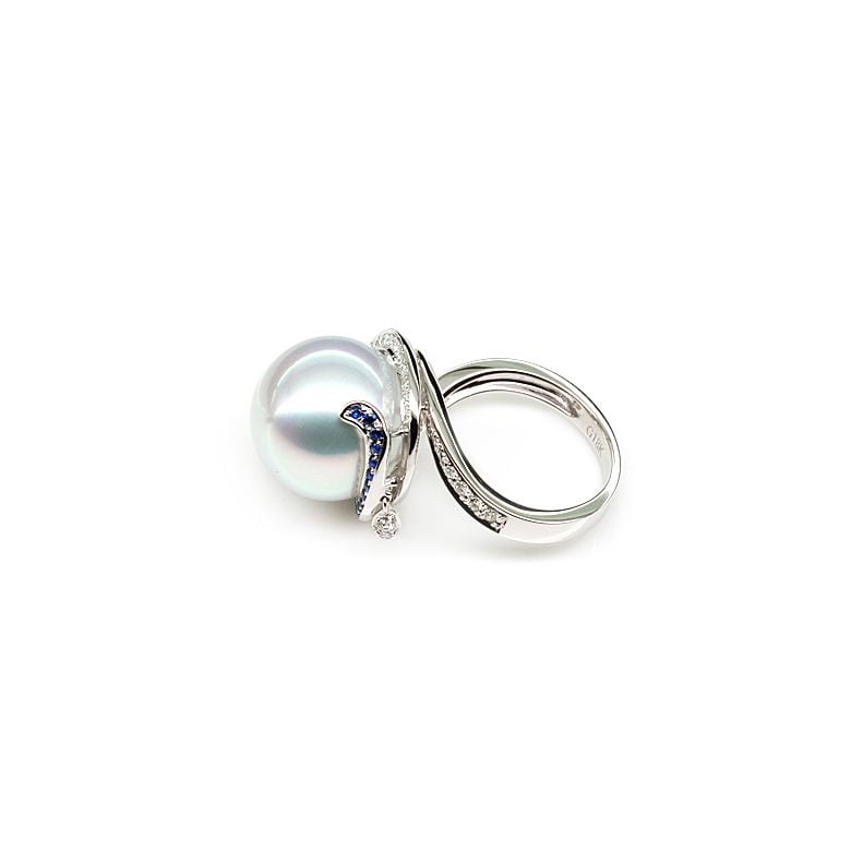 Anello Bruny - Perla dei Mari del Sud Bianca e Oro Bianco - 5