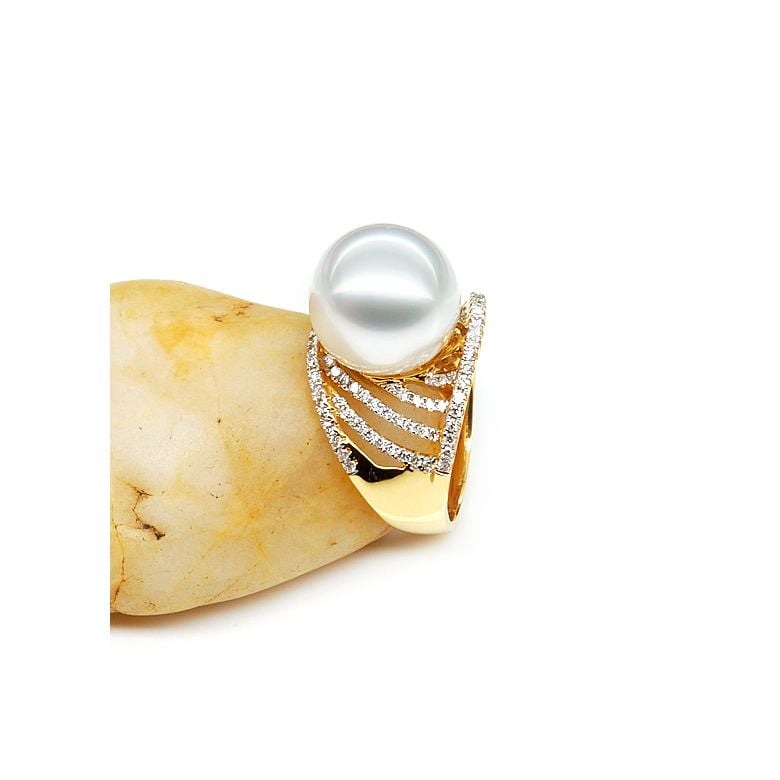 Anello Cocos - Perla dei Mari del Sud Bianca e Oro Giallo - 5