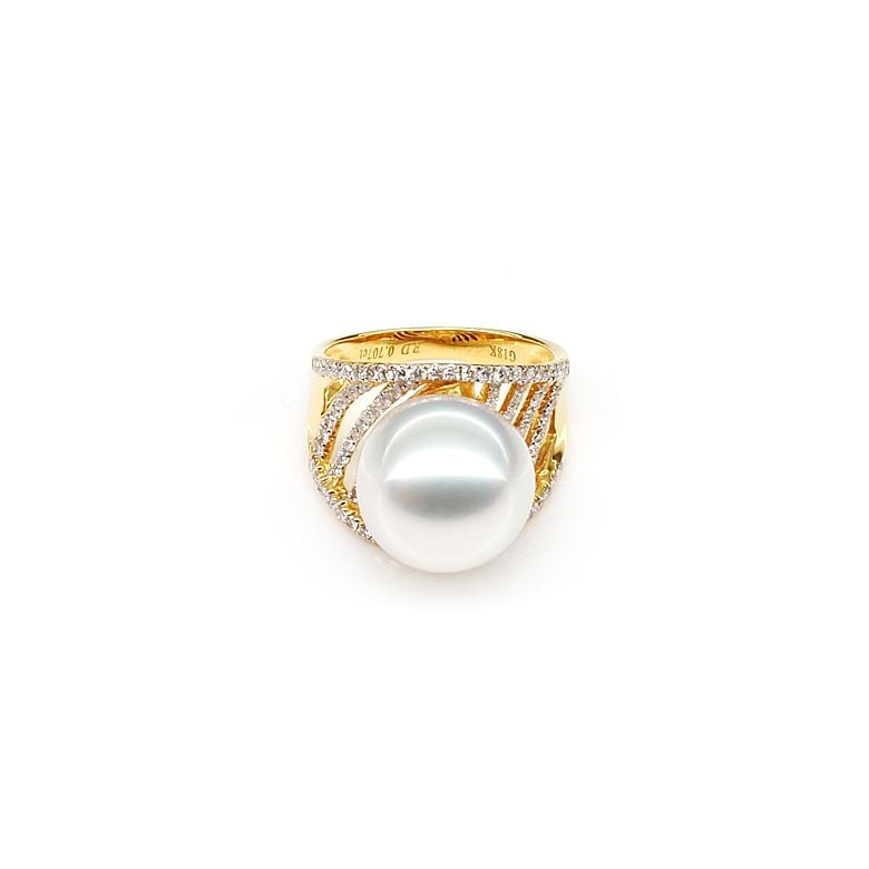 Anello Cocos - Perla dei Mari del Sud Bianca e Oro Giallo - 4