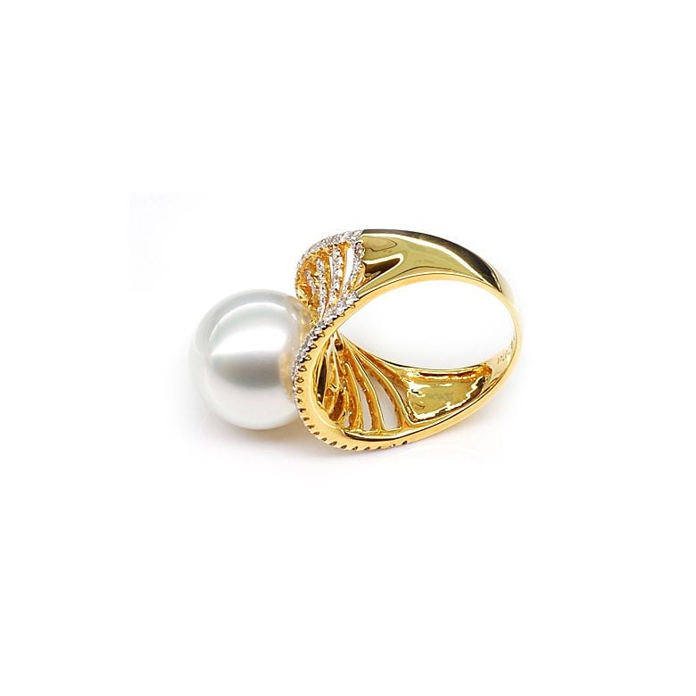 Anello Cocos - Perla dei Mari del Sud Bianca e Oro Giallo - 3