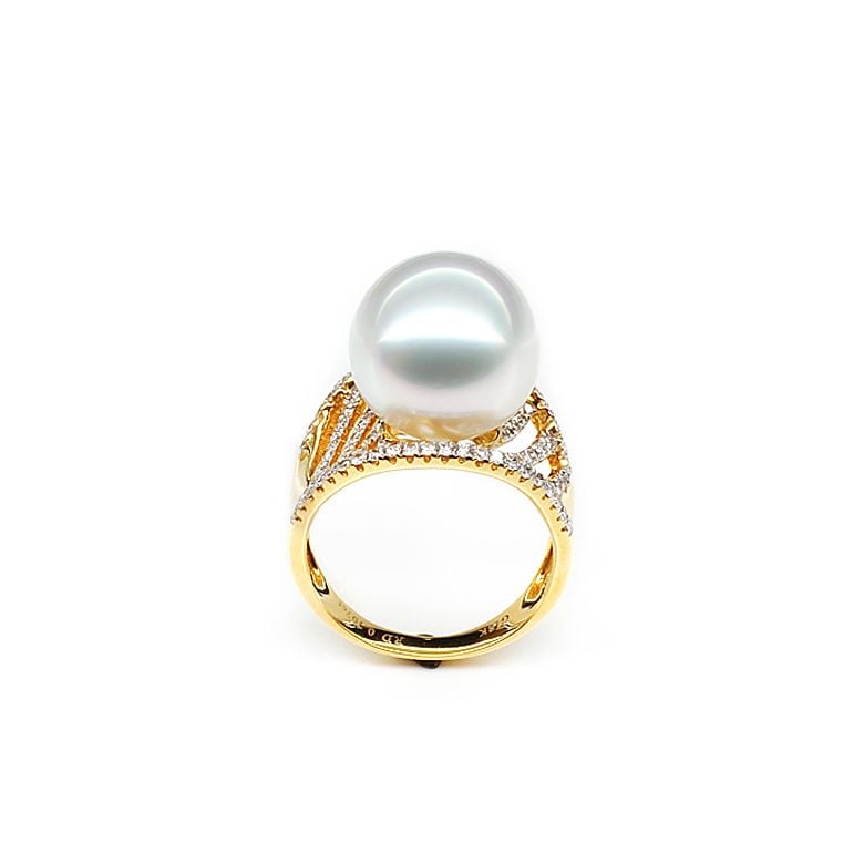 Anello Cocos - Perla dei Mari del Sud Bianca e Oro Giallo - 1