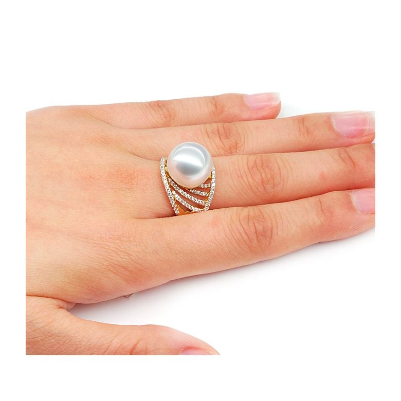 Anello Cocos - Perla dei Mari del Sud Bianca e Oro Giallo - 2