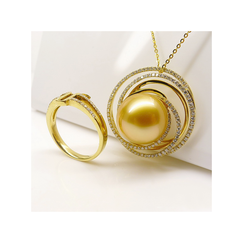 Anello Andrew - Perla dei Mari del Sud Dorata e Oro Giallo - 3