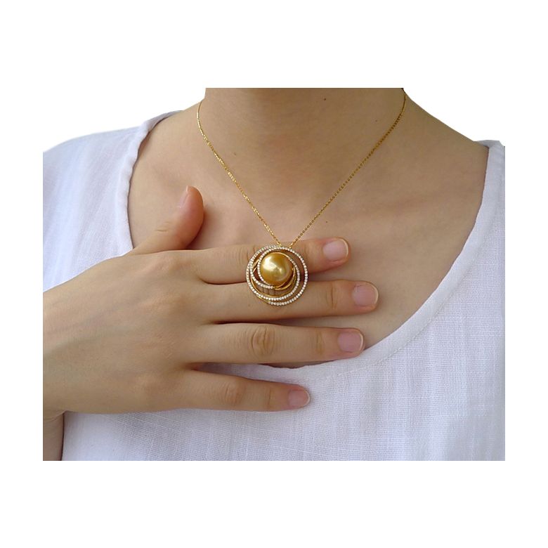 Anello Andrew - Perla dei Mari del Sud Dorata e Oro Giallo - 8