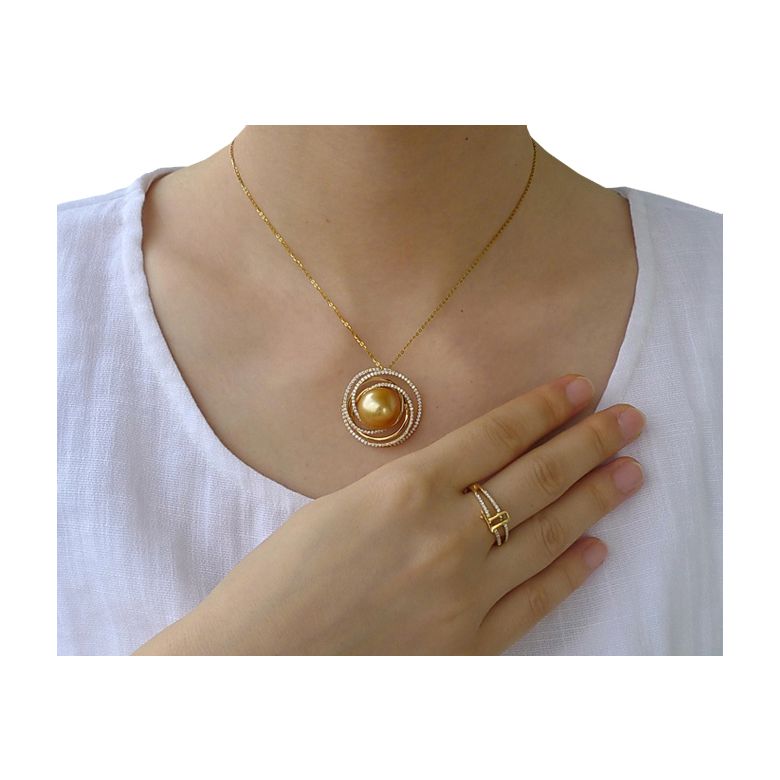 Anello Andrew - Perla dei Mari del Sud Dorata e Oro Giallo - 5