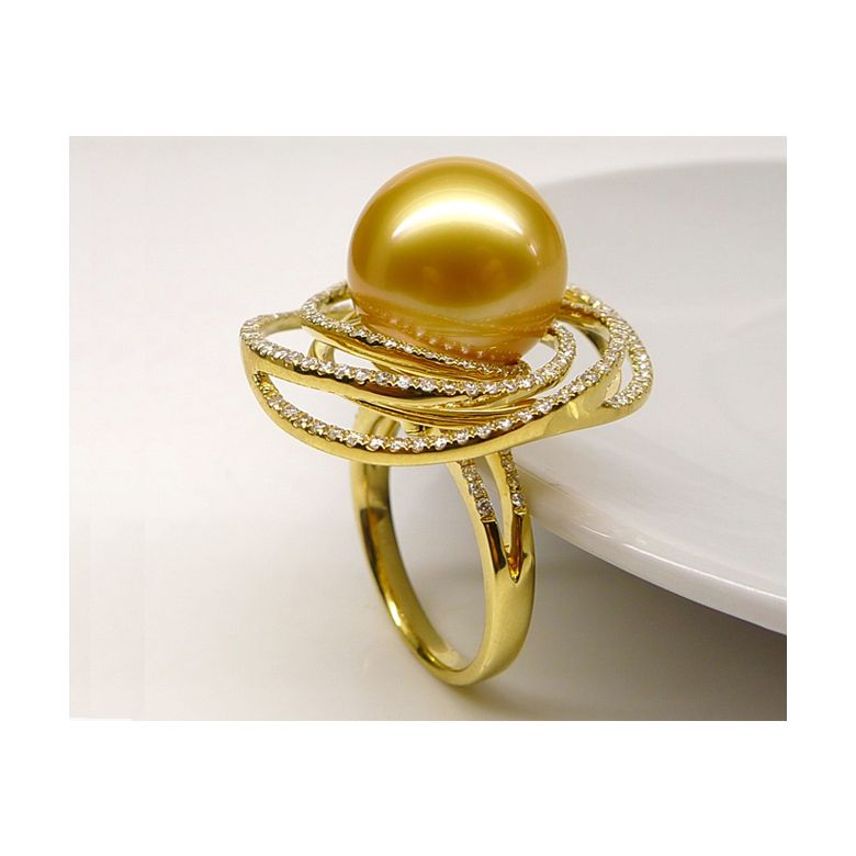 Anello Andrew - Perla dei Mari del Sud Dorata e Oro Giallo - 10