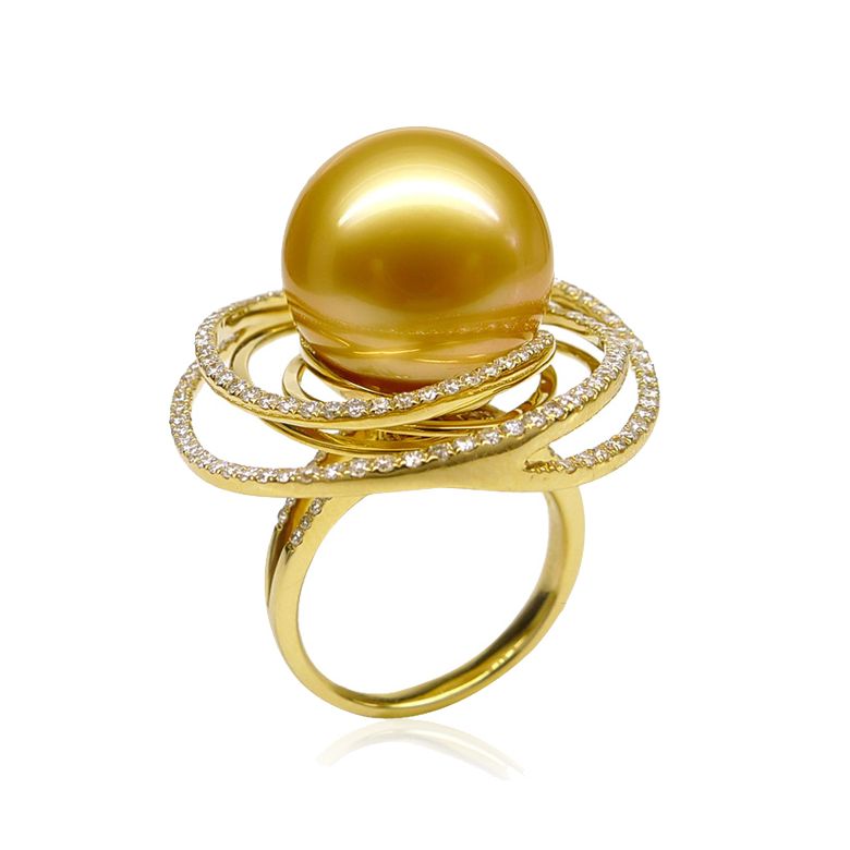 Anello Andrew - Perla dei Mari del Sud Dorata e Oro Giallo - 1