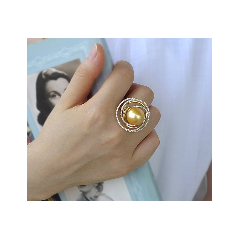 Anello Andrew - Perla dei Mari del Sud Dorata e Oro Giallo - 4