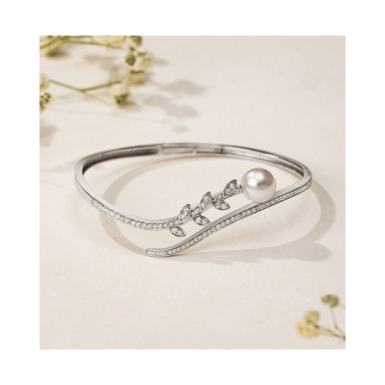 Bracciale rigido Symphonie Nuptiale – Perla Akoya, Oro Bianco, Diamanti - 1