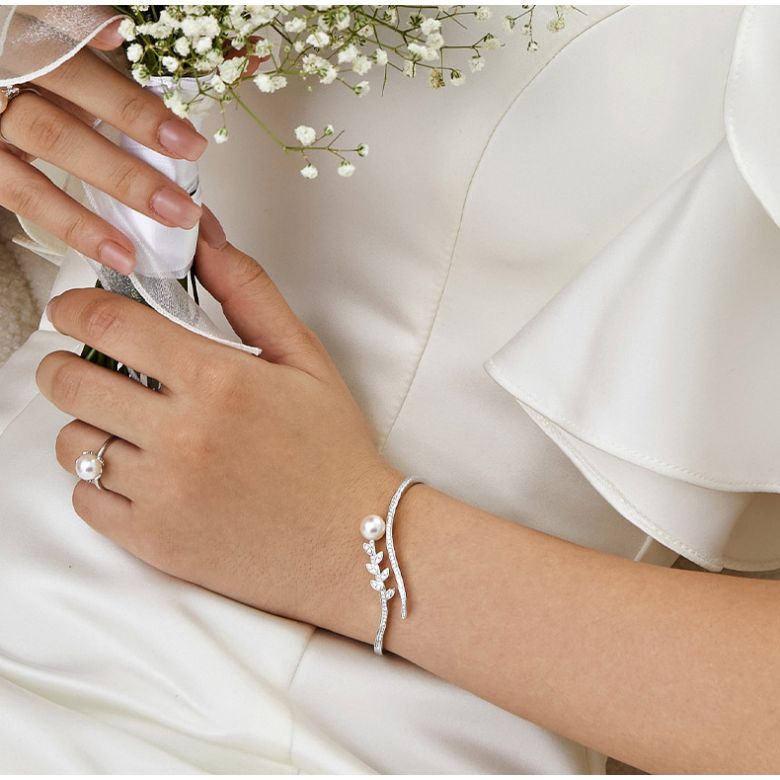 Bracciale rigido Symphonie Nuptiale – Perla Akoya, Oro Bianco, Diamanti - 2