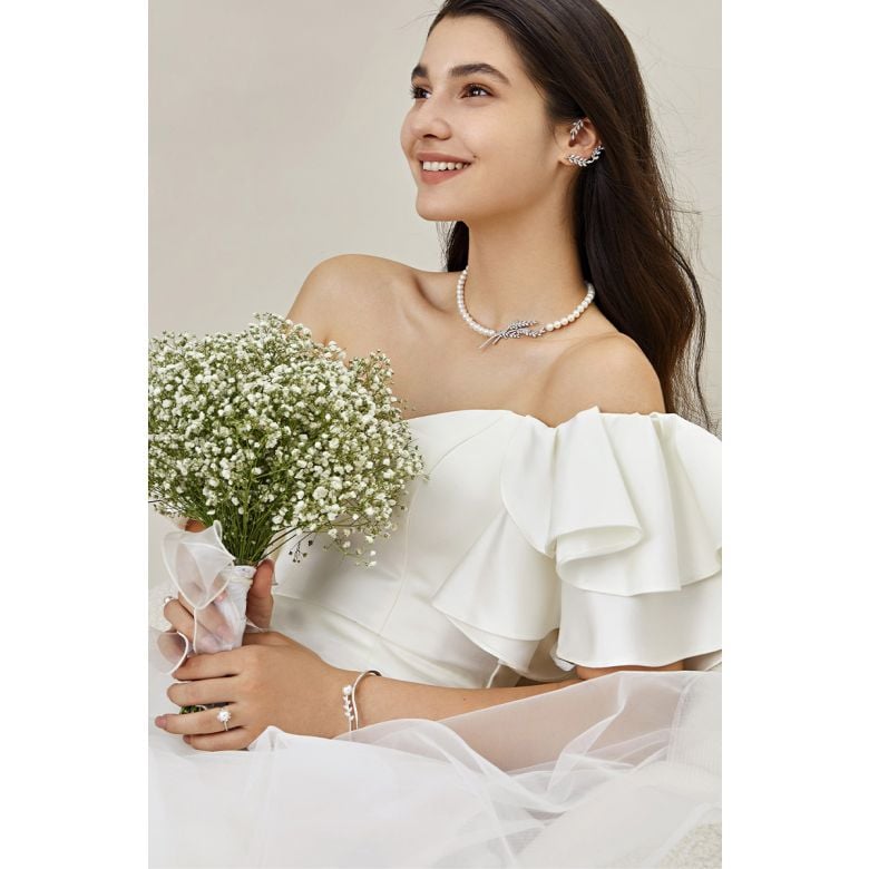 Bracciale rigido Symphonie Nuptiale – Perla Akoya, Oro Bianco, Diamanti - 4