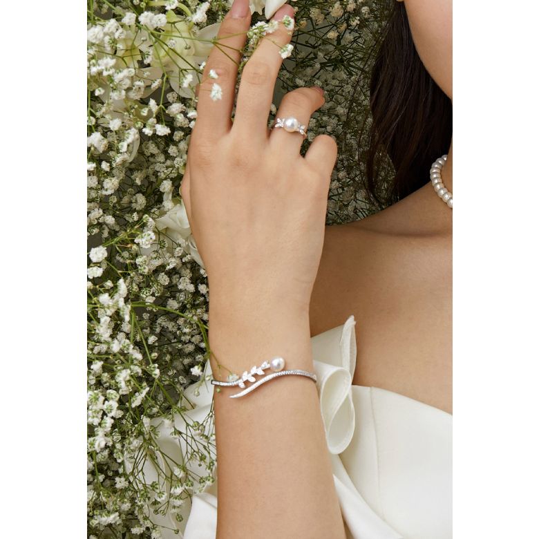 Bracciale rigido Symphonie Nuptiale – Perla Akoya, Oro Bianco, Diamanti - 5