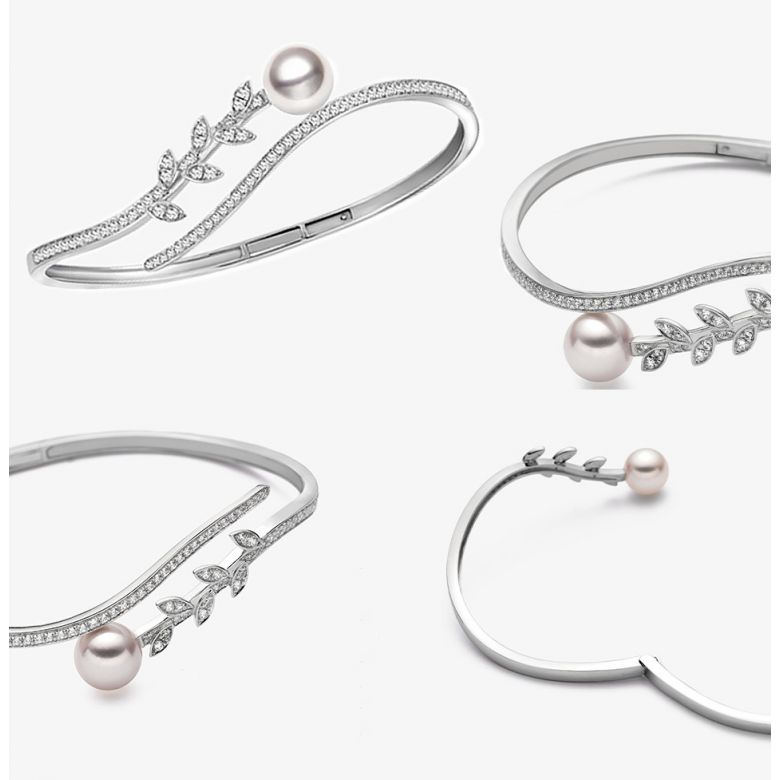 Bracciale rigido Symphonie Nuptiale – Perla Akoya, Oro Bianco, Diamanti - 6