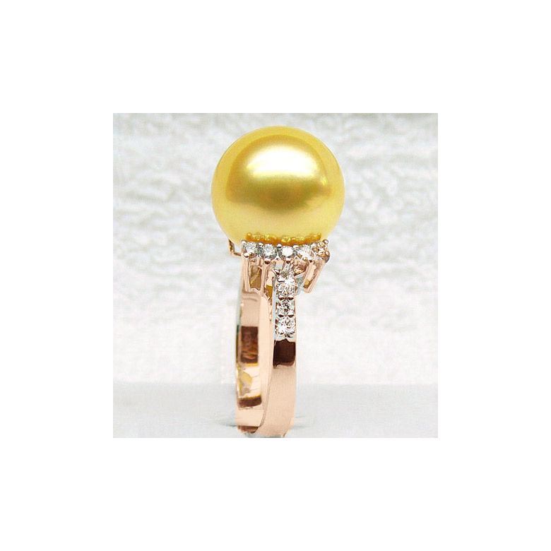 Anello Montebello - Perla dei Mari del Sud Dorata e Oro Rosa - 2