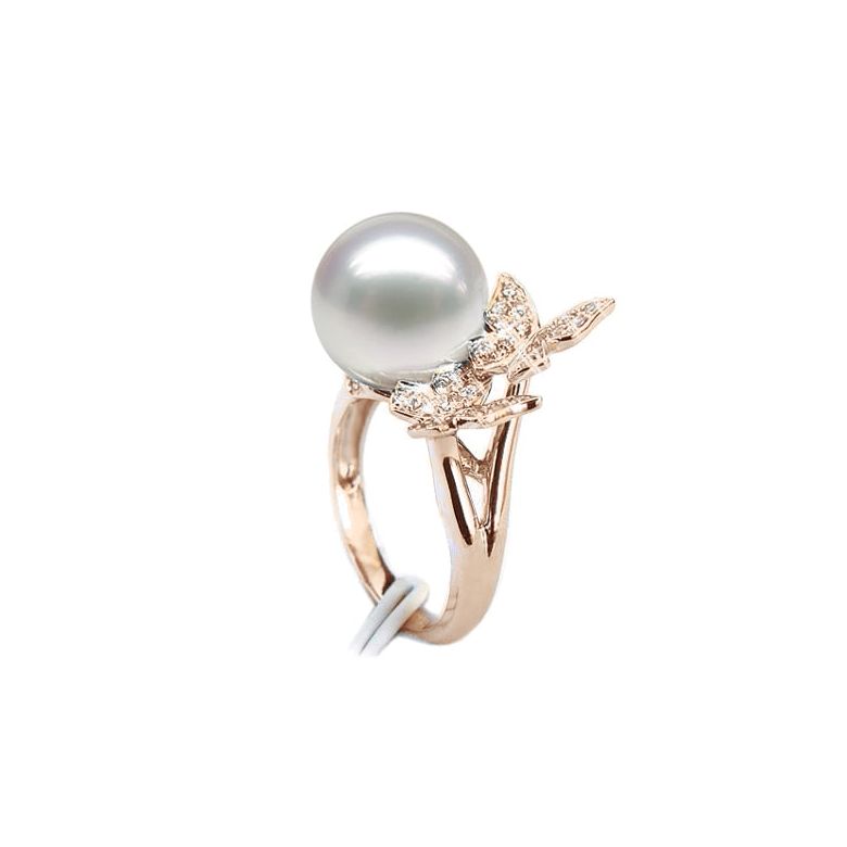 Anello Papillons - Perla dei Mari del Sud Bianca e Oro Rosa - 1