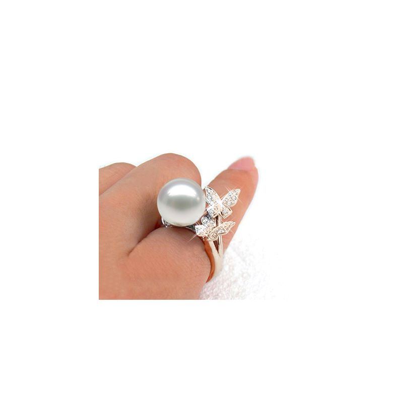 Anello Papillons - Perla dei Mari del Sud Bianca e Oro Rosa - 3