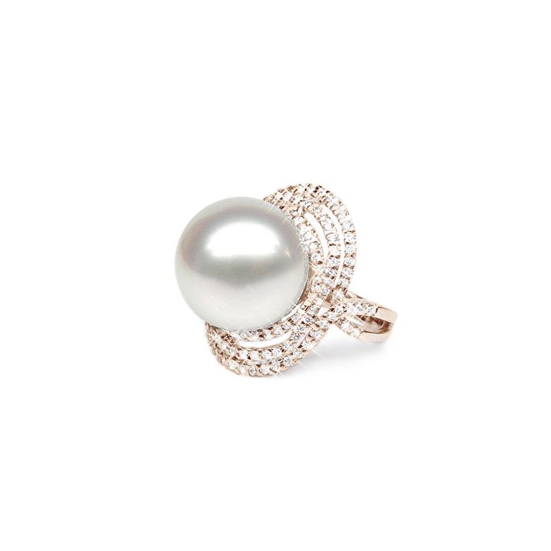 Anello Isabella - Perla dei Mari del Sud Bianca e Oro Rosa - 1