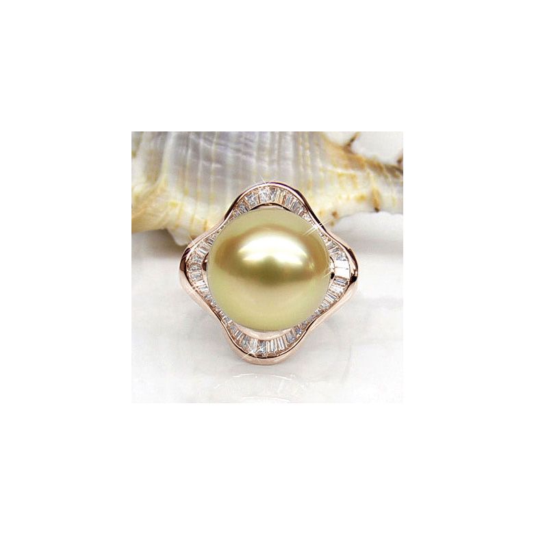 Anello Bonaparte - Perla dei Mari del Sud Dorata e Oro Rosa - 2