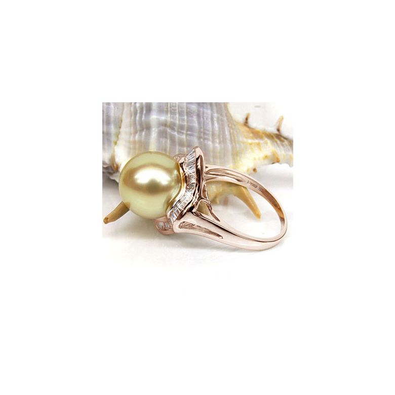Anello Bonaparte - Perla dei Mari del Sud Dorata e Oro Rosa - 3