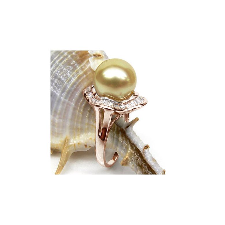 Anello Bonaparte - Perla dei Mari del Sud Dorata e Oro Rosa - 4