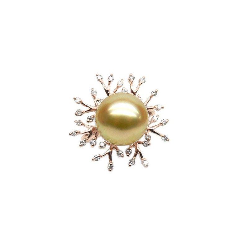 Anello Coraline - Perla dei Mari del Sud Dorata e Oro Rosa - 1