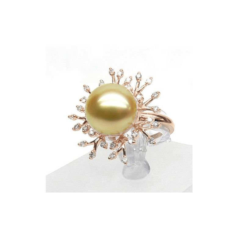 Anello Coraline - Perla dei Mari del Sud Dorata e Oro Rosa - 3