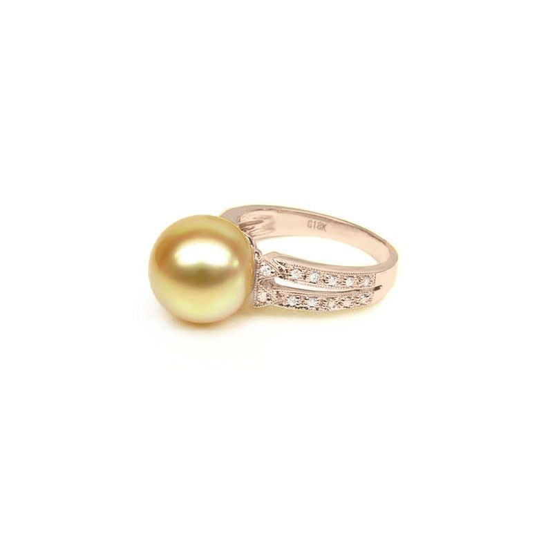 Anello oro rosa, diamanti - Perla d'Australia dorata, gold - 10/11mm - 3
