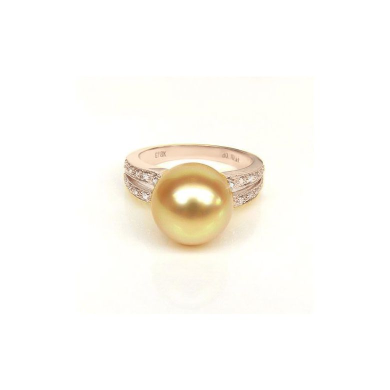 Anello oro rosa, diamanti - Perla d'Australia dorata, gold - 10/11mm - 1