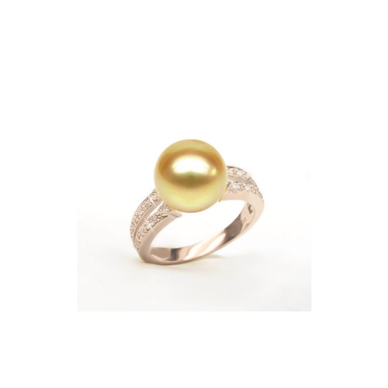 Anello oro rosa, diamanti - Perla d'Australia dorata, gold - 10/11mm - 4