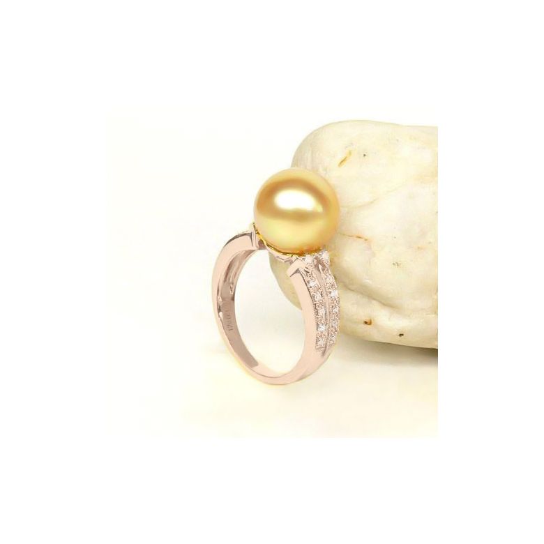 Anello oro rosa, diamanti - Perla d'Australia dorata, gold - 10/11mm - 5
