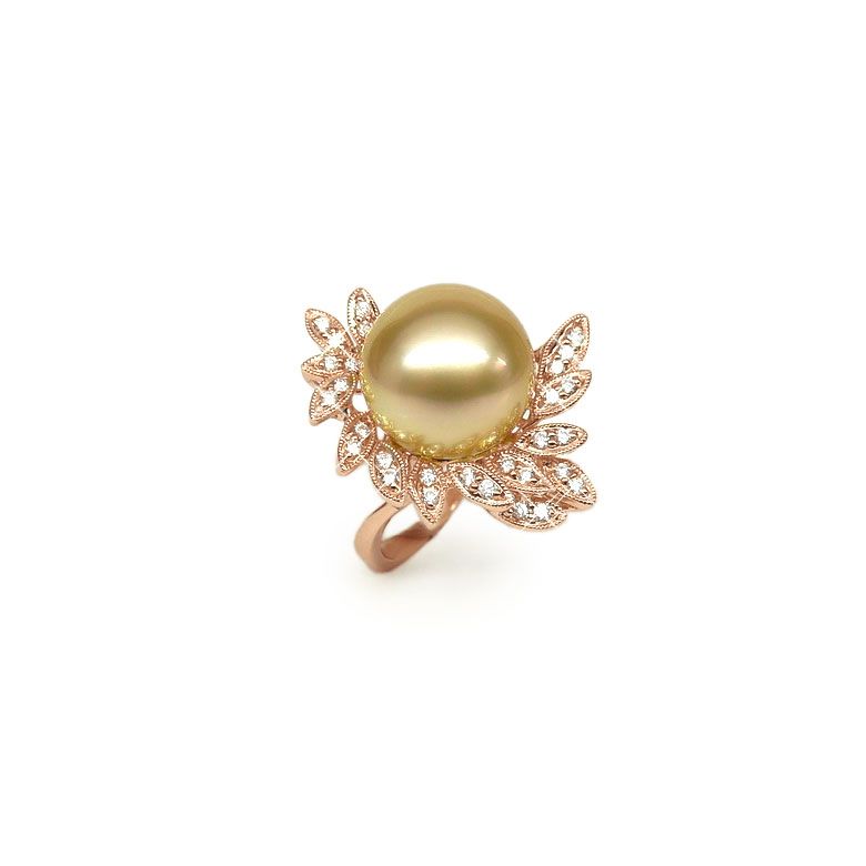 Anello Passion - Perla dei Mari del Sud Dorata e Oro Rosa - 1