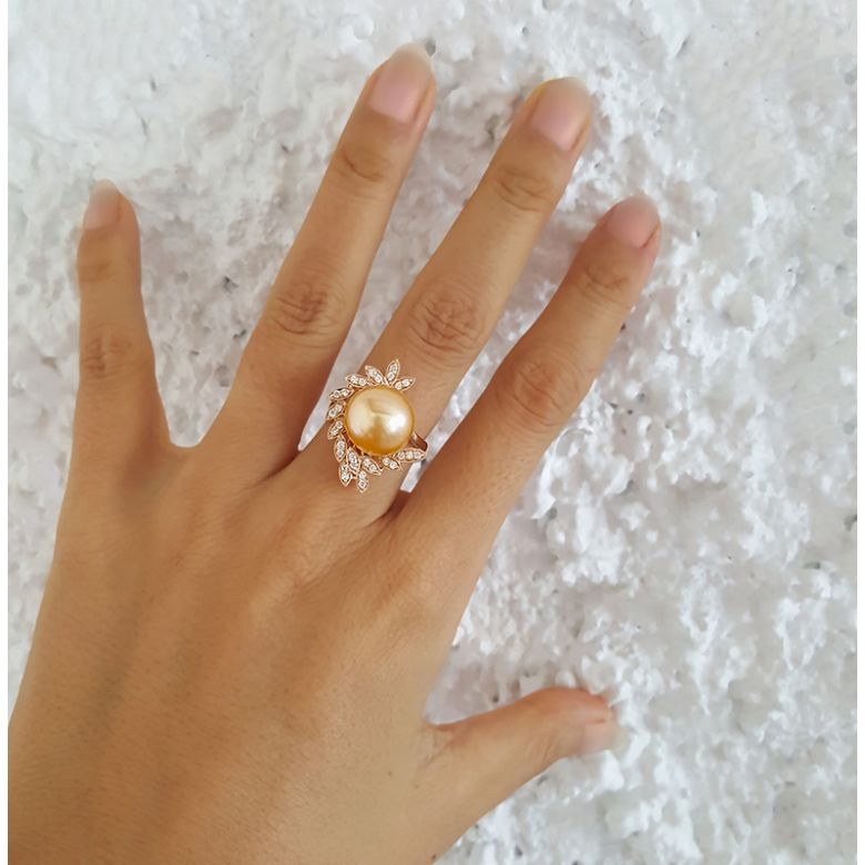 Anello Passion - Perla dei Mari del Sud Dorata e Oro Rosa - 4
