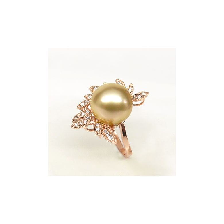 Anello Passion - Perla dei Mari del Sud Dorata e Oro Rosa - 7