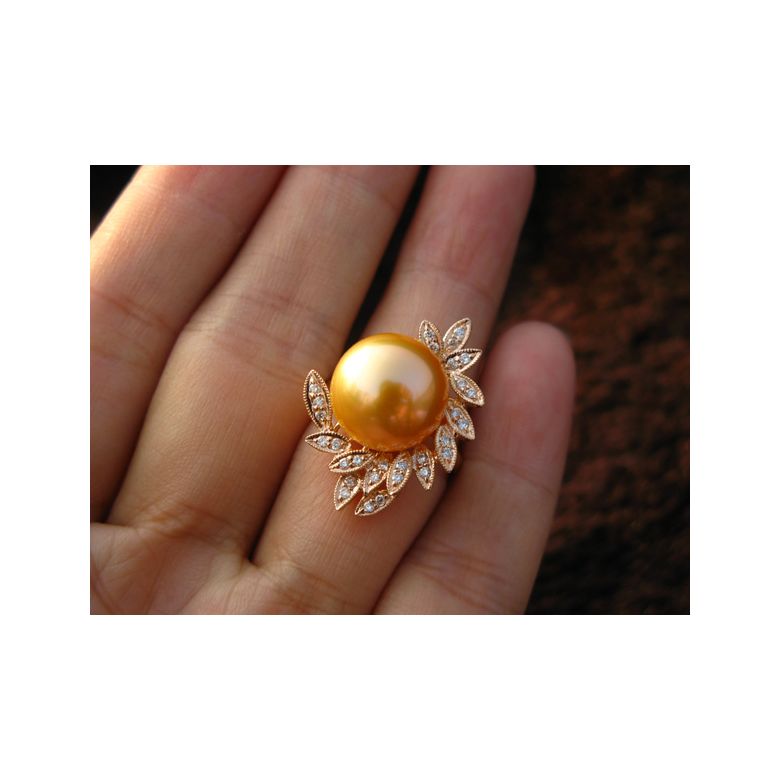 Anello Passion - Perla dei Mari del Sud Dorata e Oro Rosa - 5