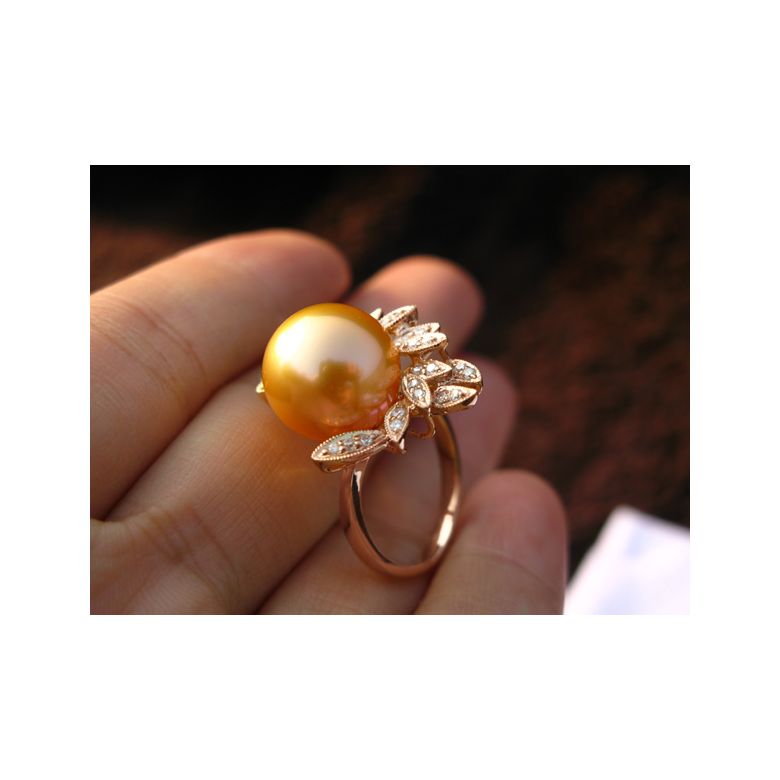 Anello Passion - Perla dei Mari del Sud Dorata e Oro Rosa - 9