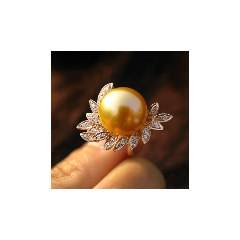 Anello Passion - Perla dei Mari del Sud Dorata e Oro Rosa - 2