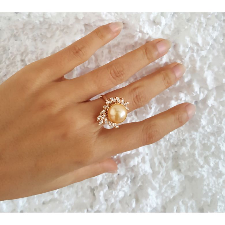 Anello Passion - Perla dei Mari del Sud Dorata e Oro Rosa - 10